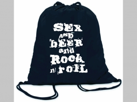 Sex and Beer and Rock n Roll ľahké sťahovacie vrecko ( batôžtek / vak ) s čiernou šnúrkou, 100% bavlna 100 g/m2, rozmery cca. 37 x 41 cm